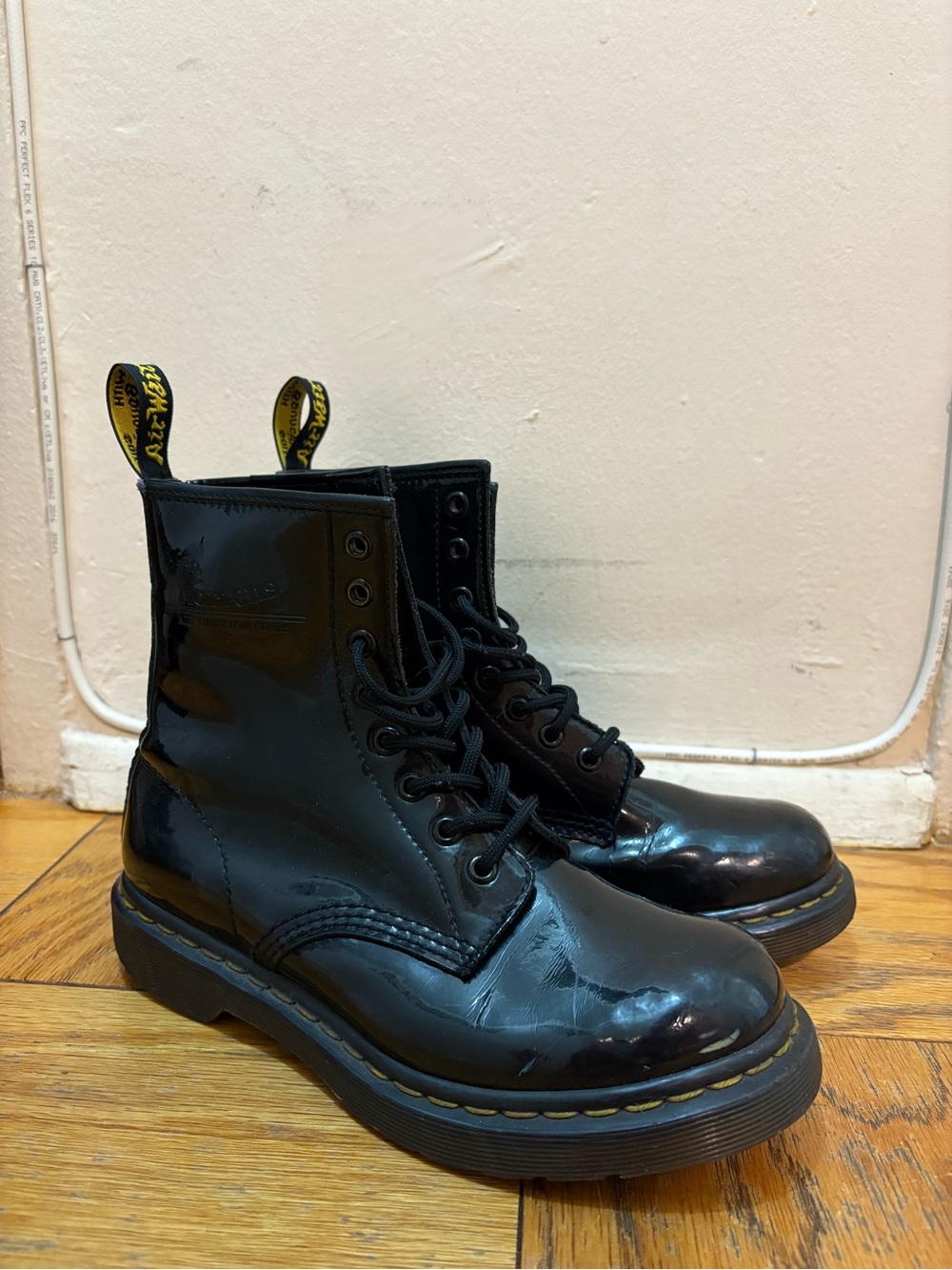 Dr. Martens Black Patent Leather Lace-Up Combat Boots 2012